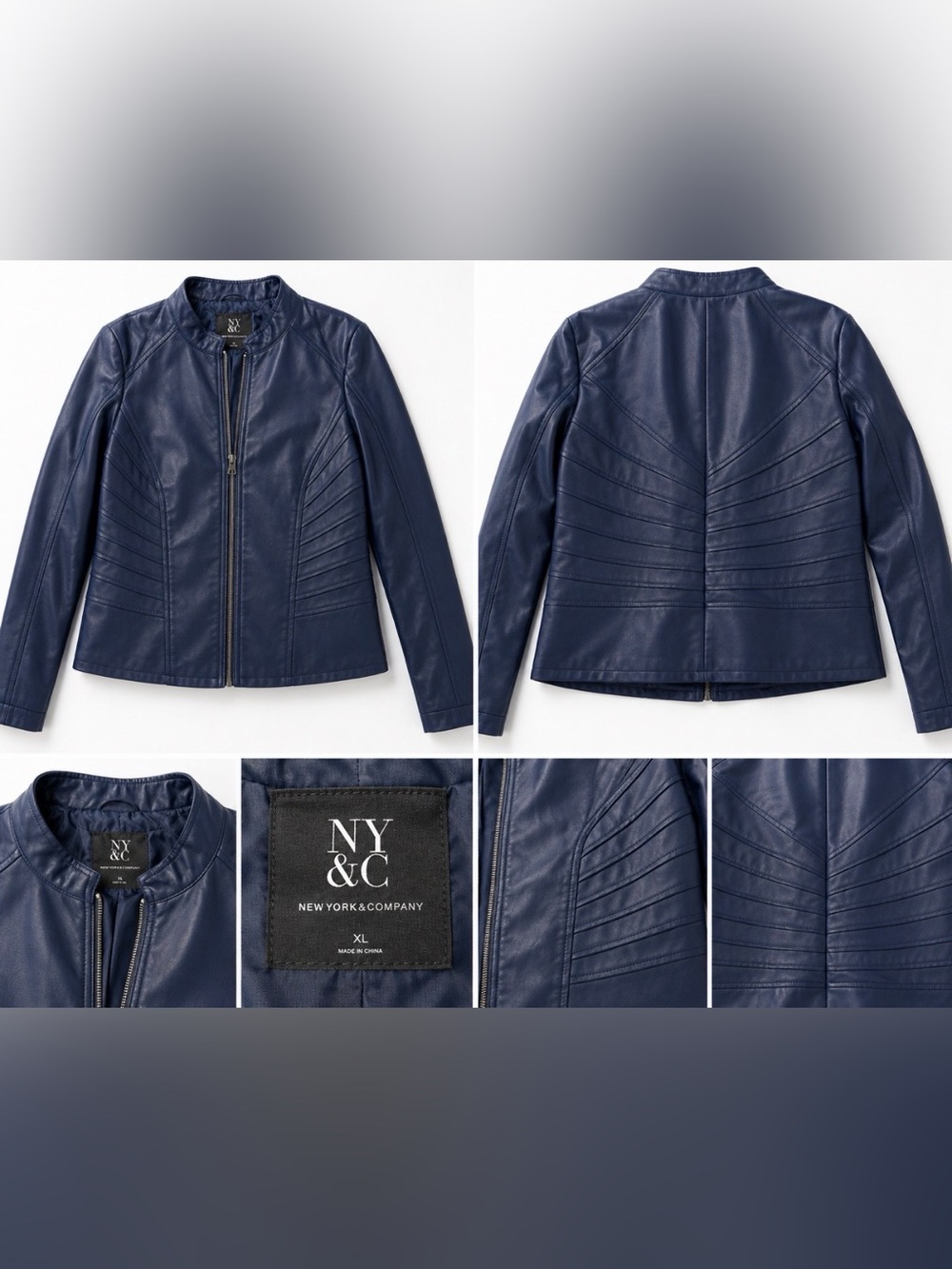 New York & Company Navy Faux Leather Moto Jacket XL